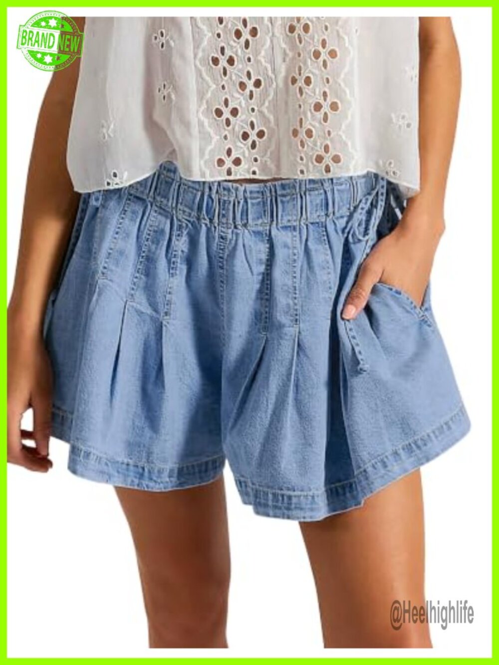 Women's Ruffle Denim Shorts Wide Leg High Waisted with Pockets